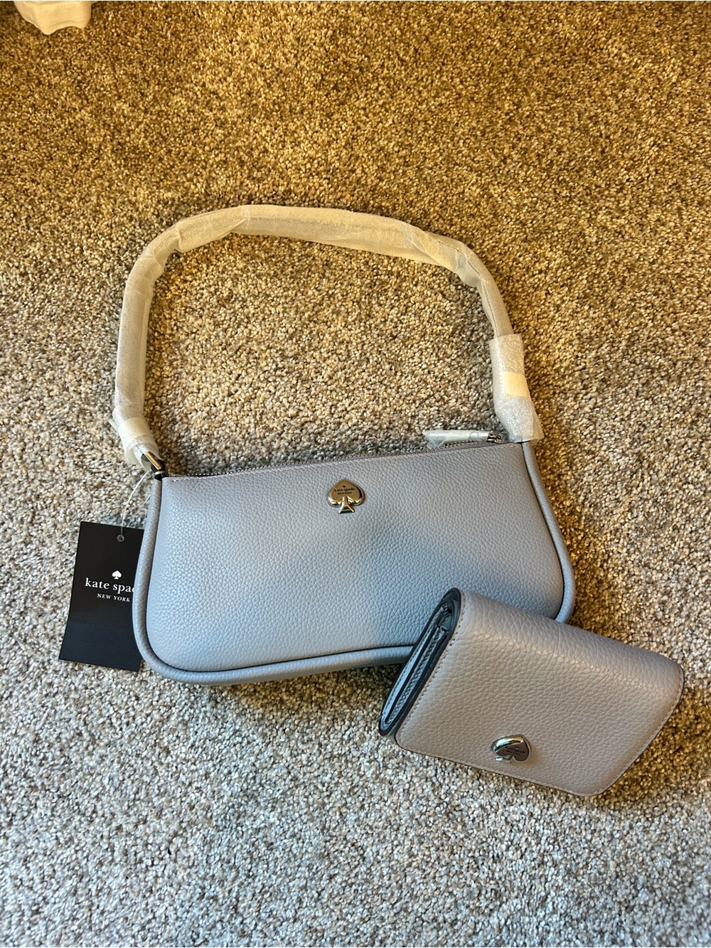 kate spade Kayla Grey Pebbled Leather Convertible Wristlet and Wallet